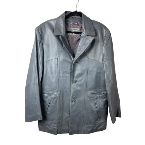 Golden Collection Mens Ash Gray Vintage Button Front Leather Lined Jacket SZ 44 - Picture 1 of 11